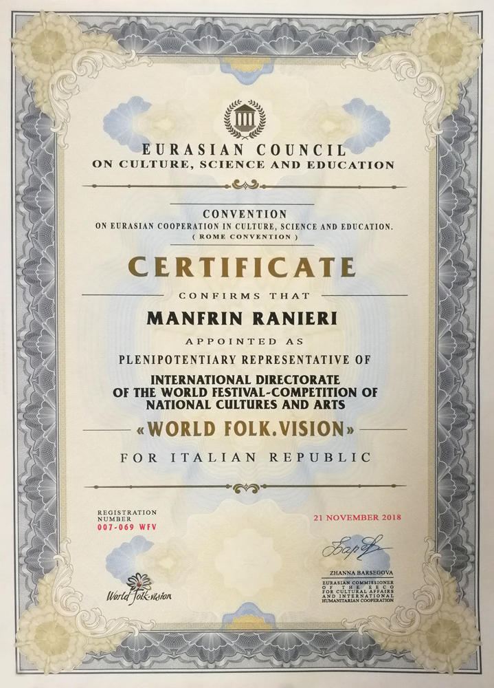 Certificate Manfrin Ranieri